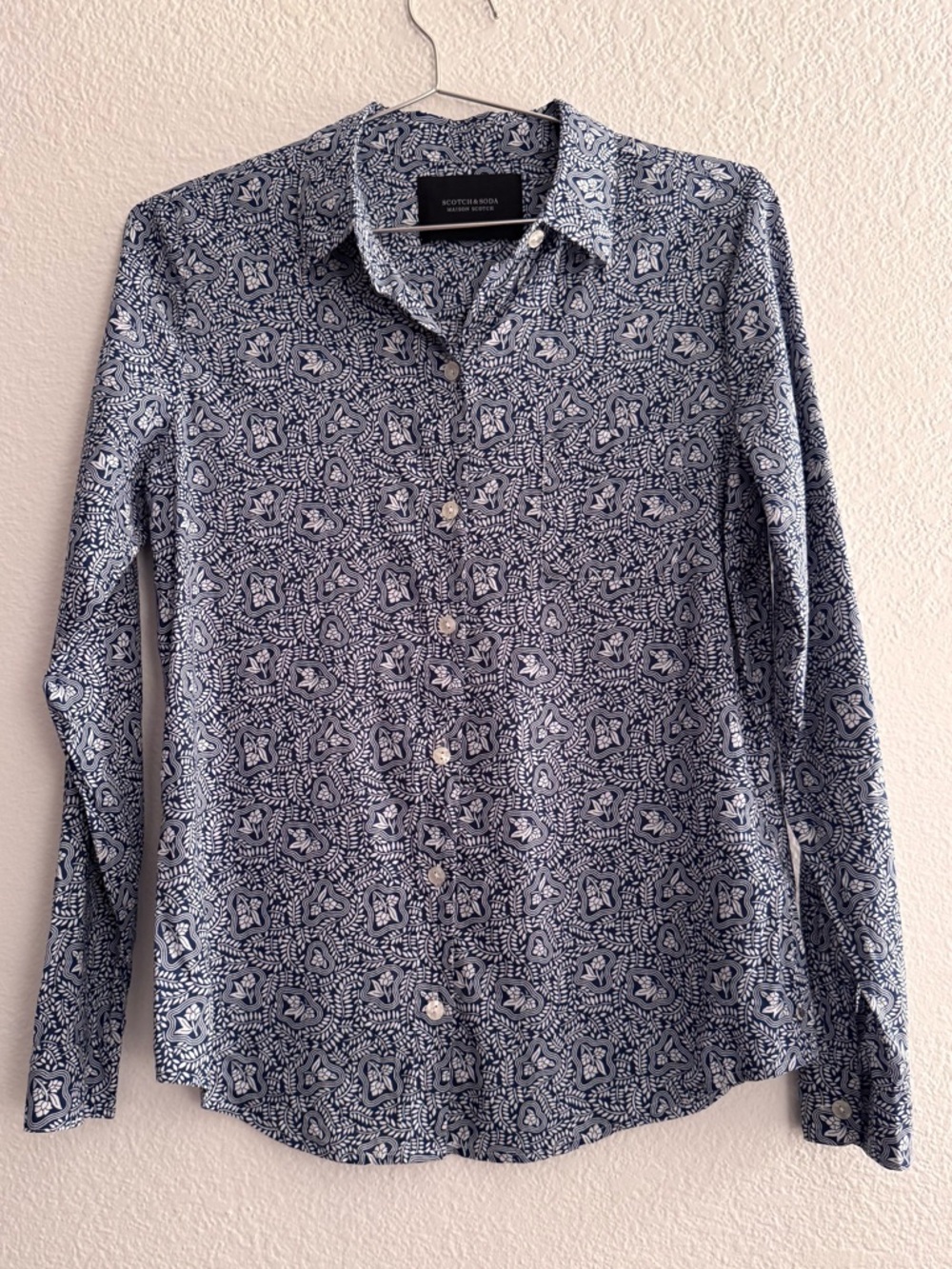Scotch & Soda Maison Scotch Button Down Shirt Blue White Print Size XS